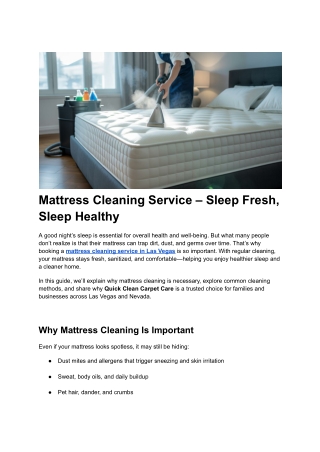 Post 6 _ Mattress Cleaning Service – Sleep Fresh, Sleep Healthy
