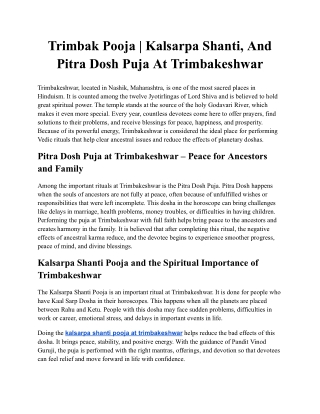 Trimbak Pooja | Kalsarpa Shanti, And Pitra Dosh Puja At Trimbakeshwar
