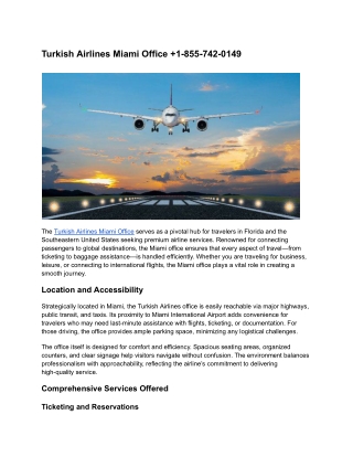 Turkish Airlines Miami Office  1-855-742-0149