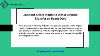 Efficient Estate Planning with a Virginia Transfer on Death Deed