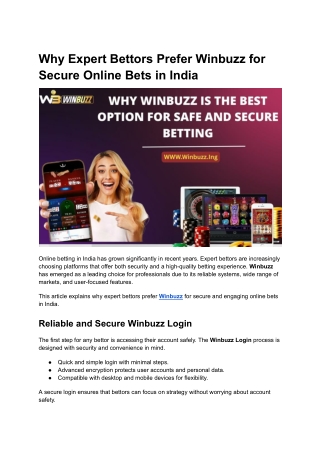 Why Expert Bettors Prefer Winbuzz for Secure Online Bets in India