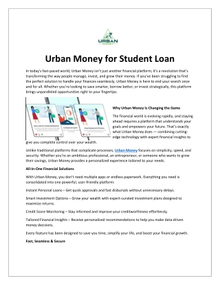 Urban Money for Student Loan