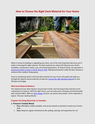 How to Choose the Right Deck Material for Your Home