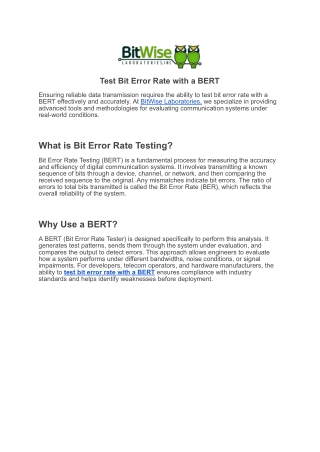 Test Bit Error Rate with a BERT