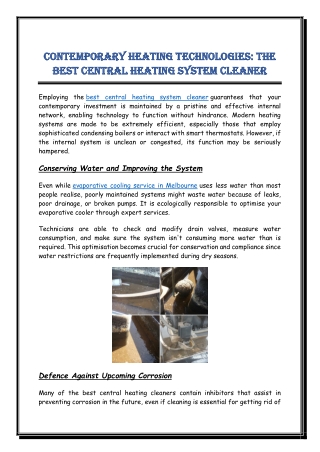 Contemporary Heating Technologies The Best Central Heating System Cleaner