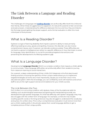The Link Between a Language and Reading Disorder