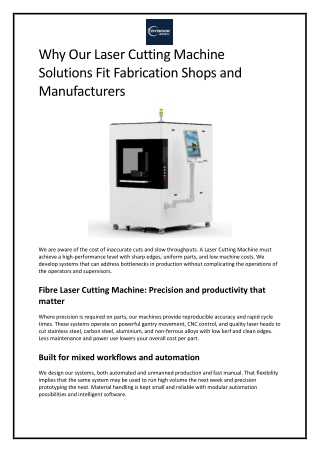 Why Our Laser Cutting Machine Solutions Fit Fabrication Shops and Manufacturers