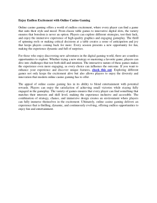 Enjoy Endless Excitement with Online Casino Gaming