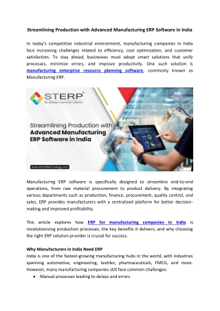 Streamlining Production with Advanced Manufacturing ERP Software in India