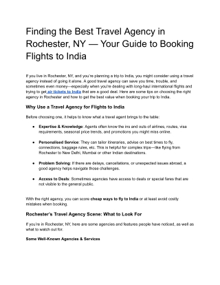 Best Travel Agency in Rochester, NY – Your Guide to Booking Air Tickets to India