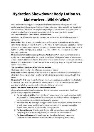 Hydration Showdown_ Body Lotion vs. Moisturizer—Which Wins_