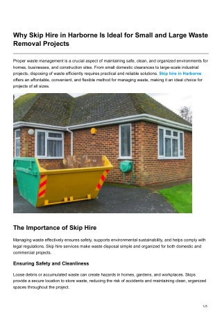 Why Skip Hire in Harborne Is Ideal for Small and Large Waste Removal Projects