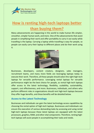 How is renting high-tech laptops better than buying them?