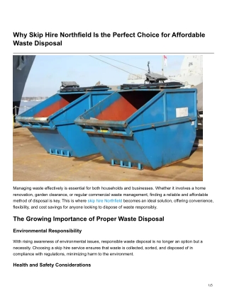 Why Skip Hire Northfield Is the Perfect Choice for Affordable WasteDisposal