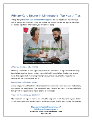 Primary Care Doctor in Minneapolis Top Health Tips