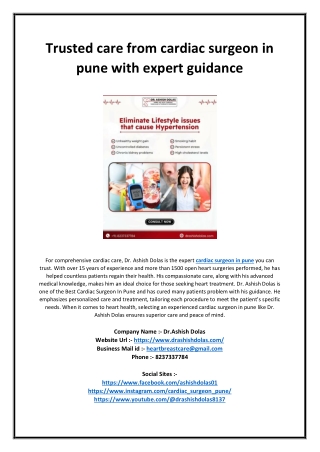 Trusted care from cardiac surgeon in pune with expert guidance
