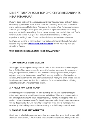 Searching for Restaurants Near Pitampura? Dine at Tubata