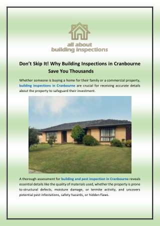 Don’t Skip It! Why Building Inspections in Cranbourne Save You Thousands