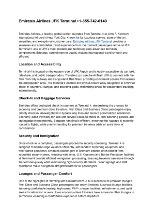 Emirates Airlines JFK Terminal  1-855-742-0149