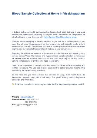 Blood Sample Collection at Home in Visakhapatnam