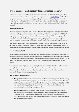 Crypto Staking — Participate in this decentralised economy!