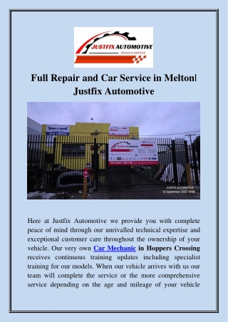 Full Repair and Car Service in Melton| Justfix Automotive
