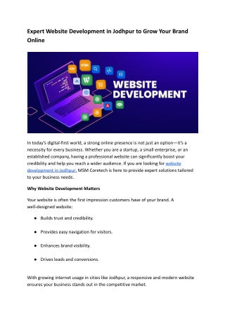 Expert Website Development in Jodhpur to Grow Your Brand Online