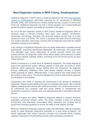 Best Diagnostic centres in MVP Colony, Visakhapatnam