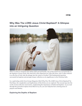 Why Was The LORD Jesus Christ Baptized_ A Glimpse into an Intriguing Question