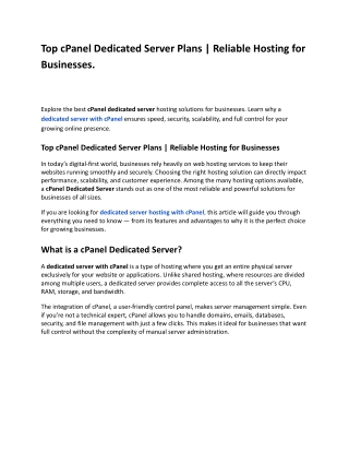 Top cPanel Dedicated Server Plans _ Reliable Hosting for Businesses.