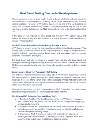 Best Blood Testing Centres in Visakhapatnam