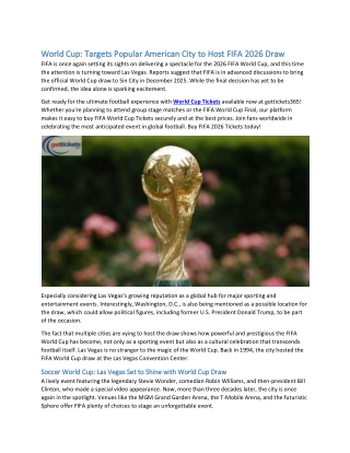 World Cup Targets Popular American City to Host FIFA 2026 Draw