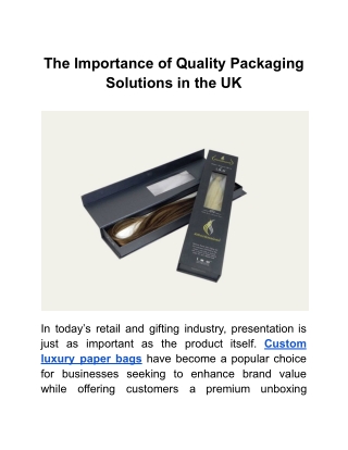 The Importance of Quality Packaging Solutions in the UK