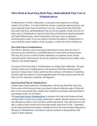 Pitra Dosh & Kaal Sarp Dosh Puja _ Rudrabhishek Puja Cost at Trimbakeshwar