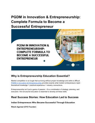 PGDM in Innovation & Entrepreneurship: Complete Formula to Become a Successful