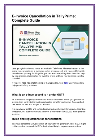 E-Invoice Cancellation in TallyPrime Complete Guide - Gseven