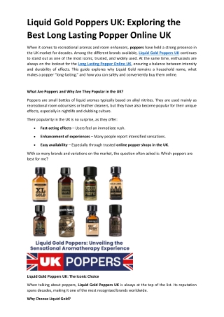 Liquid Gold Poppers UK