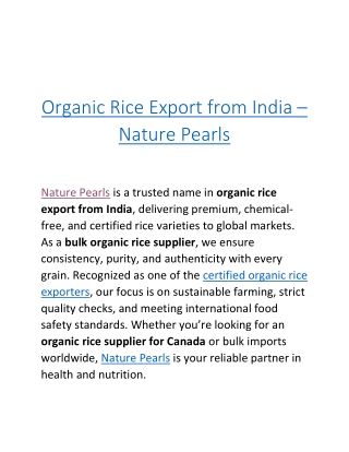 Organic Rice Export from India | Certified Bulk Organic Rice Supplier