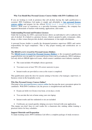 Why You Should Buy Personal Licence Courses Online with INN Confidence Ltd