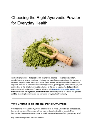 Choosing the Right Ayurvedic Powder for Everyday Health