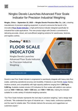 Ningbo Develo Launches Advanced Floor Scale Indicator for Precision Industrial Weighing