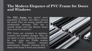 The Modern Elegance of PVC Frame for Doors and Windows