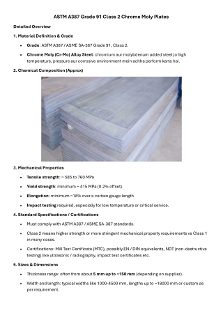 Authorized Importers of ASTM A387 Grade 91 Class 2 Chrome Moly Plates