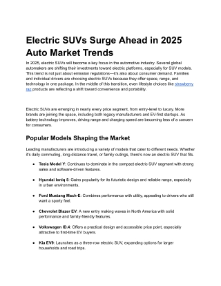 Electric SUVs Surge Ahead in 2025 Auto Market Trends