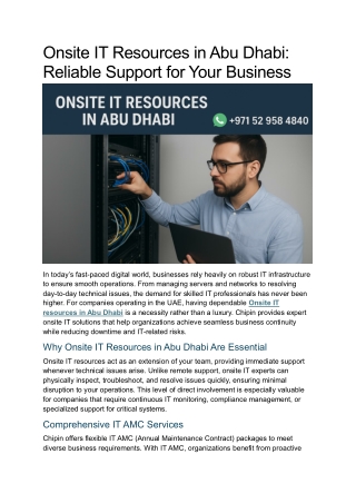 Onsite IT Resources in Abu Dhabi: Reliable Support for Your Business