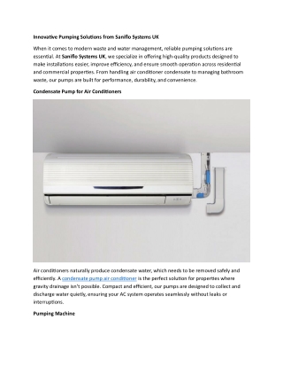 Innovative Pumping Solutions from Saniflo Systems UK