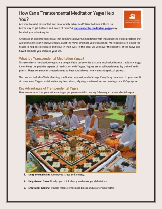 How Can a Transcendental Meditation Yagya Help You?