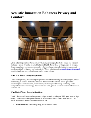 Acoustic Innovation Enhances Privacy and Comfort