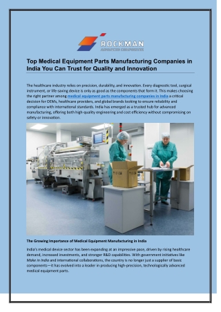 Top Medical Equipment Parts Manufacturing Companies in India You Can Trust for Quality and Innovation