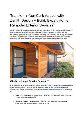 Transform Your Curb Appeal with Zenith Design   Build_ Expert Home Remodel Exterior Services